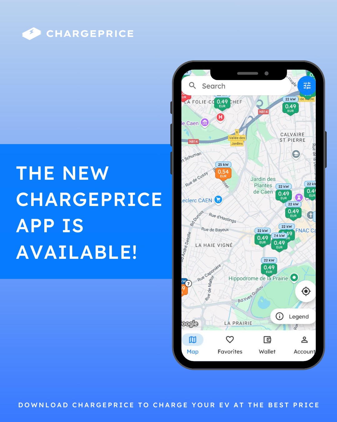 New Chargeprice app interface after the 2025 redesign