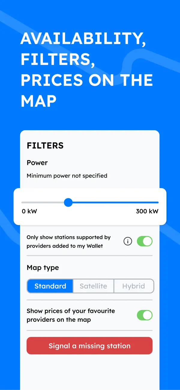 Screenshot of the Chargeprice app showing the charging price map