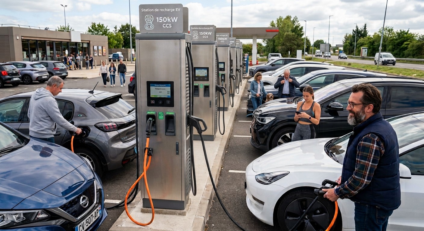 Group of drivers charging their electric vehicles