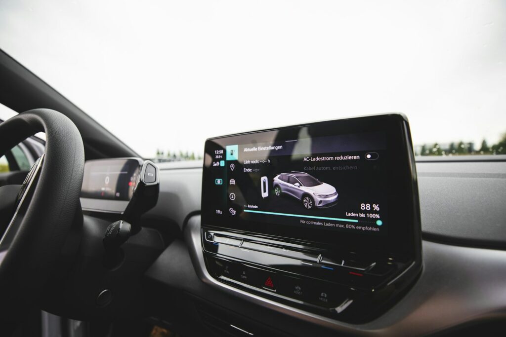 Electric vehicle dashboard showing remaining range
